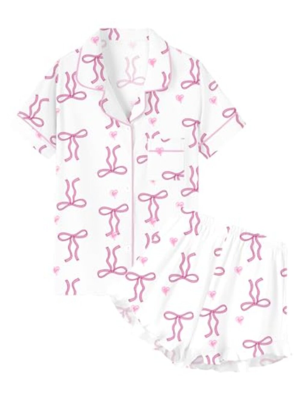 Cotton Pajama Set Short Sleeve Ruffle Shorts Button Down PJ